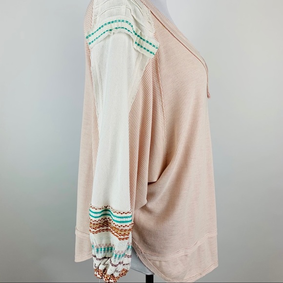 Free People Pink Thermal Patterned Sleeve Top - Picture 4 of 7